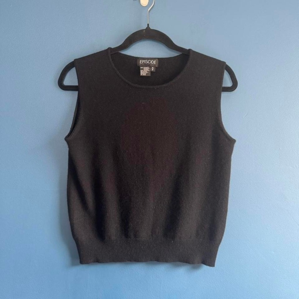 Black Cashmere Knit Tank‎ Top Women's Size Medium Sweater Classic Preppy Twee